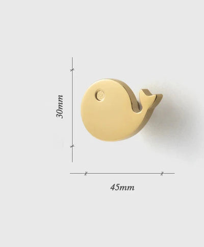 Bouton de Meuble Poisson et Baleine Laiton Doré Brillant