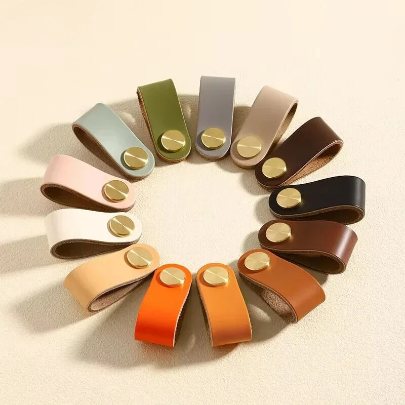 Poignées de Meubles Colorées en Cuir et Laiton pour Tiroirs