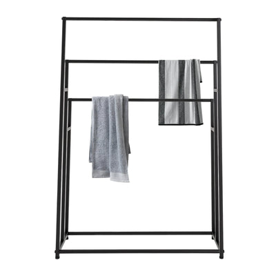 Porte-Serviettes Mural à Étages en Aluminium Noir pour Salle de Bain