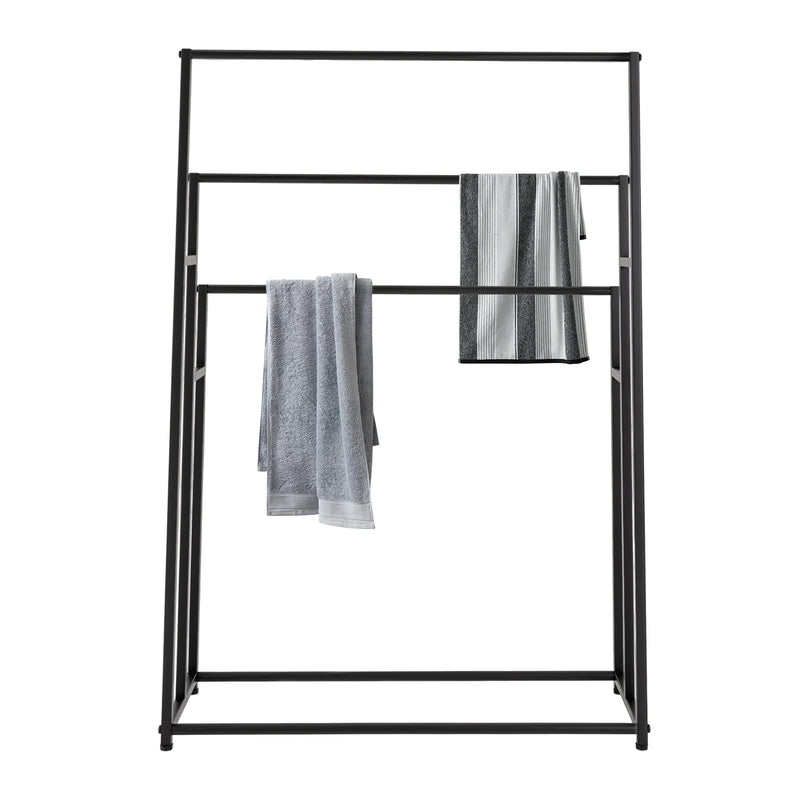 Porte-Serviettes Mural à Étages en Aluminium Noir pour Salle de Bain