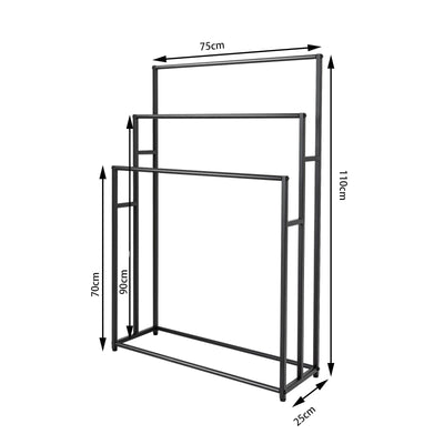 Porte-Serviettes Mural à Étages en Aluminium Noir pour Salle de Bain