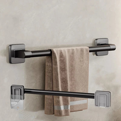 Porte-Serviettes en Aluminium, Noir Titane, Adhésif, 30-50 cm