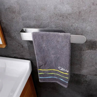 Porte-Serviette Design Gris Inox, Adhésif Mural pour Salle de Bain