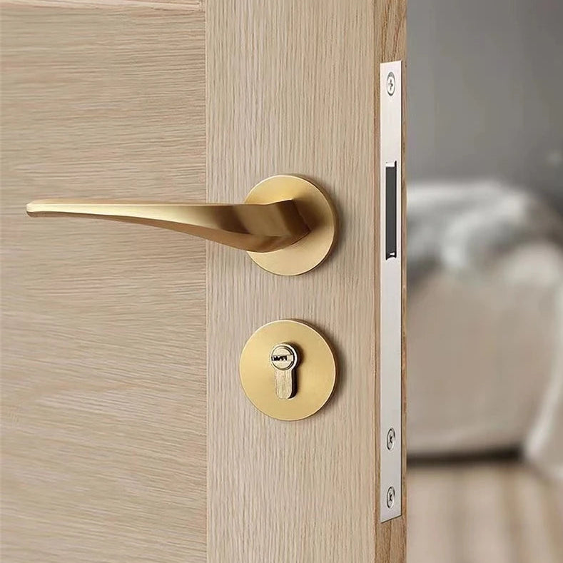 Poignée de Porte Dorée avec Serrure, Aluminium, Épaisseur 35-45 mm