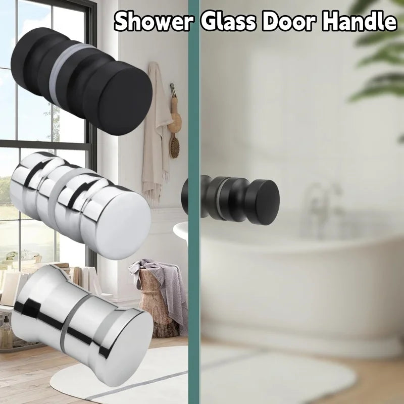 Poignée de Porte de Douche Double Face pour Verre, Noire ou Chromée
