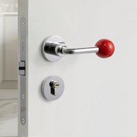 Poignée de Porte Rouge à Embout Boule en Porcelaine, Rosace Chromée, vue 2