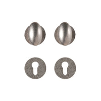 Bouton de Porte Ovale Laiton Argent Vieilli sur Rosaces, sans Serrure