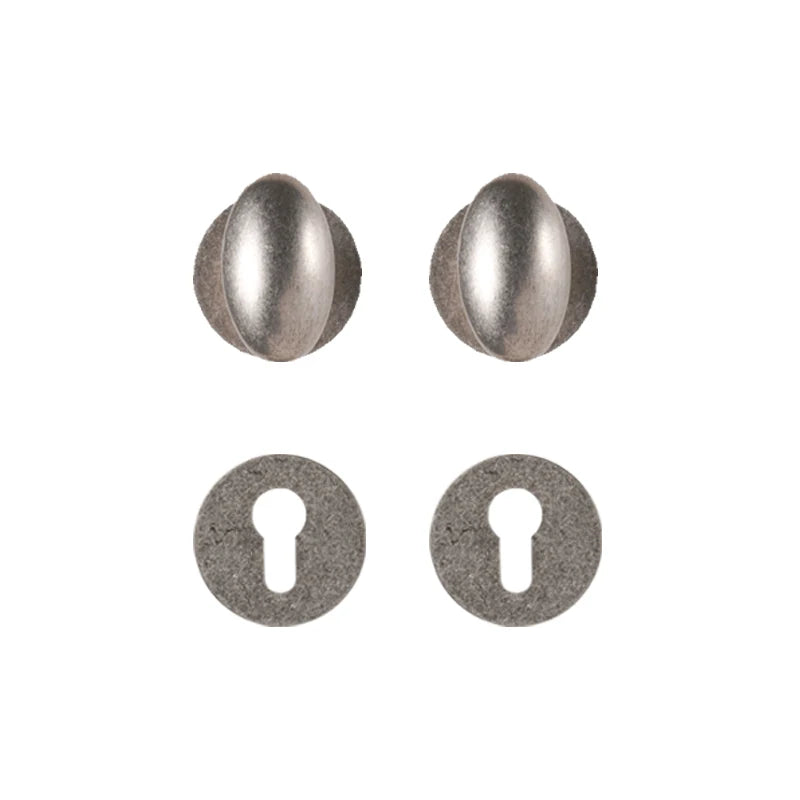 Bouton de Porte Ovale Laiton Argent Vieilli sur Rosaces, sans Serrure