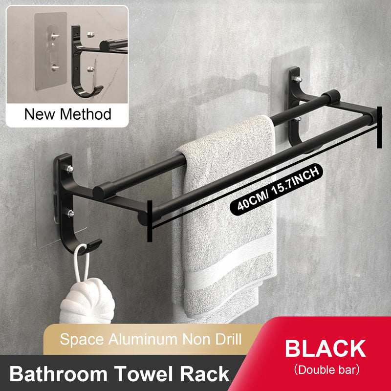 Porte-Serviettes Double Barre en Aluminium sans Perçage, 40 ou 50 cm, vue 9
