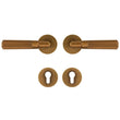Poignée de Porte Rainurée Laiton Bronze Doré, Rosaces Trou de Clé, sans Serrure