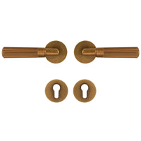 Poignée de Porte Rainurée Laiton Bronze Doré, Rosaces Trou de Clé, sans Serrure