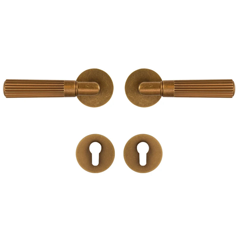 Poignée de Porte Rainurée Laiton Bronze Doré, Rosaces Trou de Clé, sans Serrure