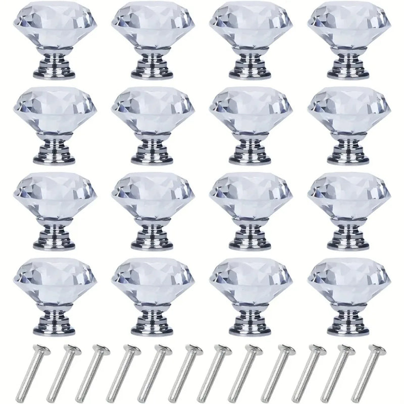 Bouton de Meuble Diamant Transparent, Base Chromée, Lot de 10 ou 20, vue 2