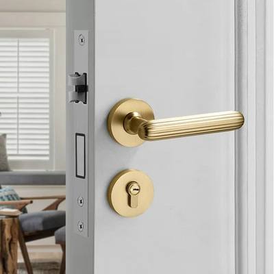 Poignée de Porte Intérieure Cannelée sur Rosace, Béquille Ovale en Zinc, vue 3