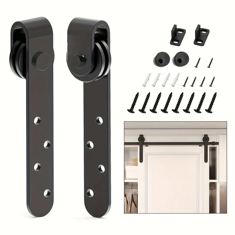 Kit Porte Coulissante Grange Noir, 2 Chariots et Butées, Rail non Fourni