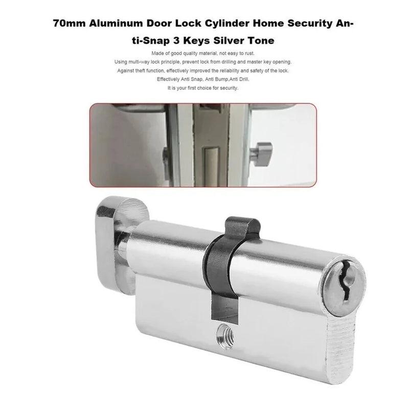 Cylindre de Porte à Bouton en Aluminium Argenté, avec 3 Clés, vue 5