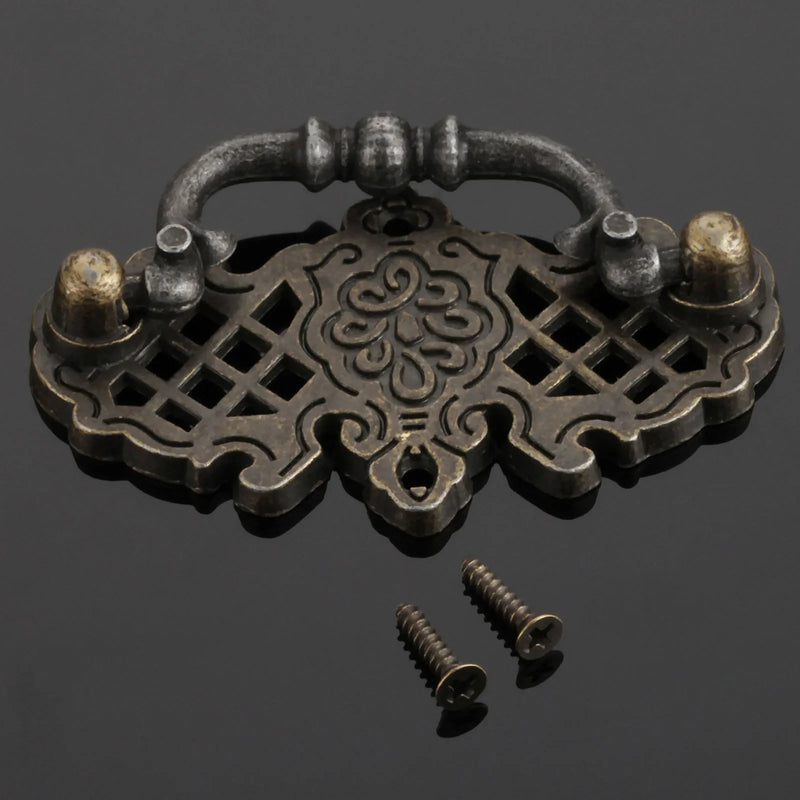 Poignée de Meuble Vintage à Anse sur Platine Ajourée, Bronze, 67 x 38 mm