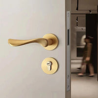 Poignée de Porte Dorée en Aluminium sur Rosace avec Serrure à Clé