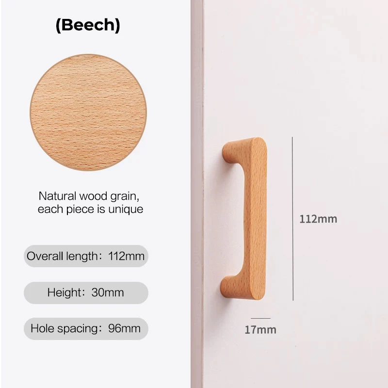 Poignée de Meuble en Bois Massif, Hêtre ou Noyer, Entraxe 96 à 256 mm, vue 8