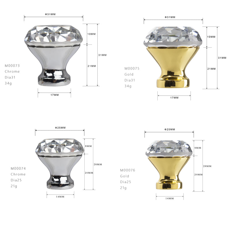 Bouton de Meuble en Cristal Taillé, Chromé ou Doré, Lot de 4, vue 3