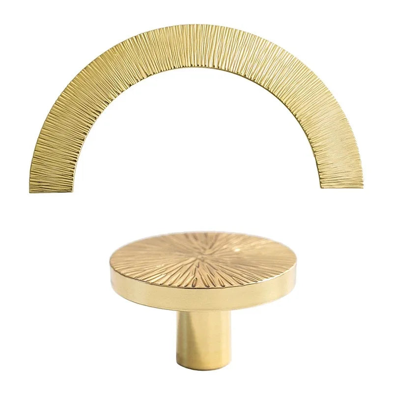 Bouton de Meuble Laiton Strié Doré ou Argenté, Poignée Arc ou Demi-Disque