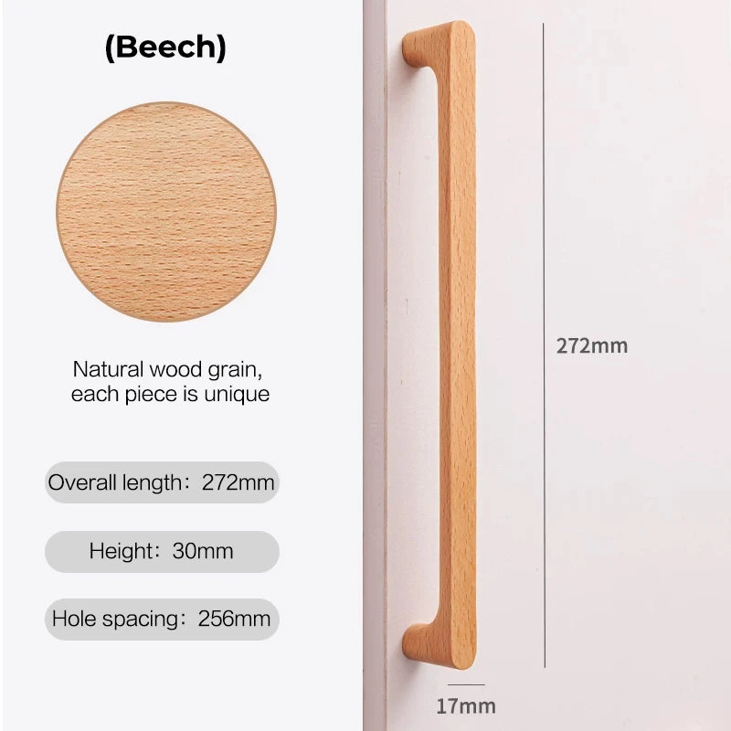 Poignée de Meuble en Bois Massif, Hêtre ou Noyer, Entraxe 96 à 256 mm, vue 7