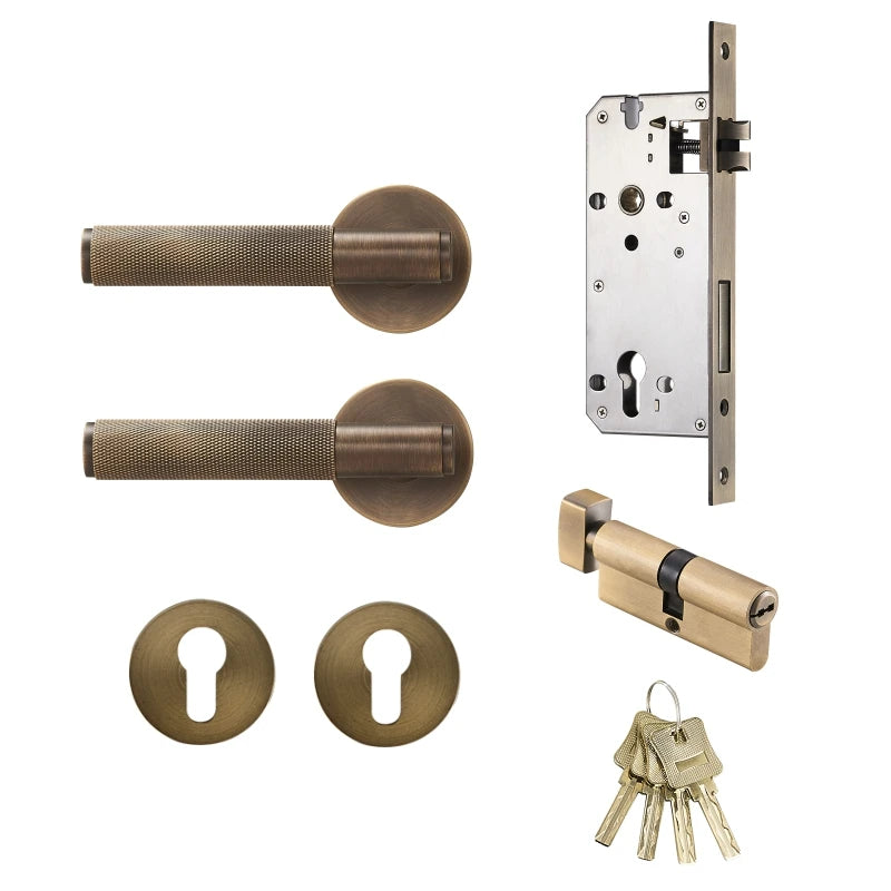 Poignée de Porte Laiton Moletée, 4 Finitions, Clé, Condamnation ou Passage, vue 27