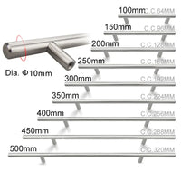 Poignée de Meuble Barre en T en Inox Argent, Entraxe 64 à 320 mm