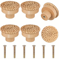 Bouton de Meuble Bohème en Rotin Tressé et Bois, Lot de 1 à 12, vue 9