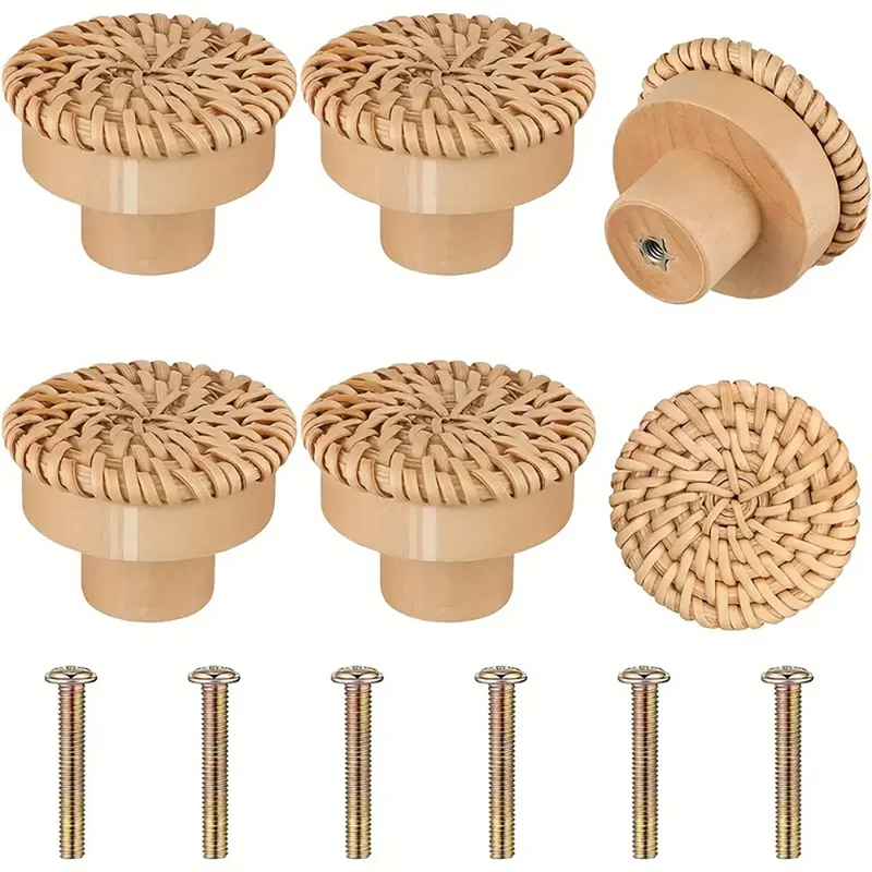 Bouton de Meuble Bohème en Rotin Tressé et Bois, Lot de 1 à 12, vue 9