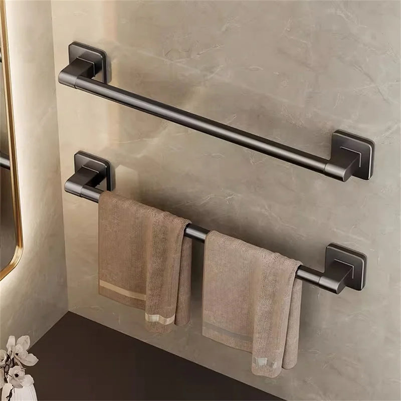 Porte-Serviettes Mural Sans Perçage en Aluminium Noir, Barre de 50 cm, vue 5