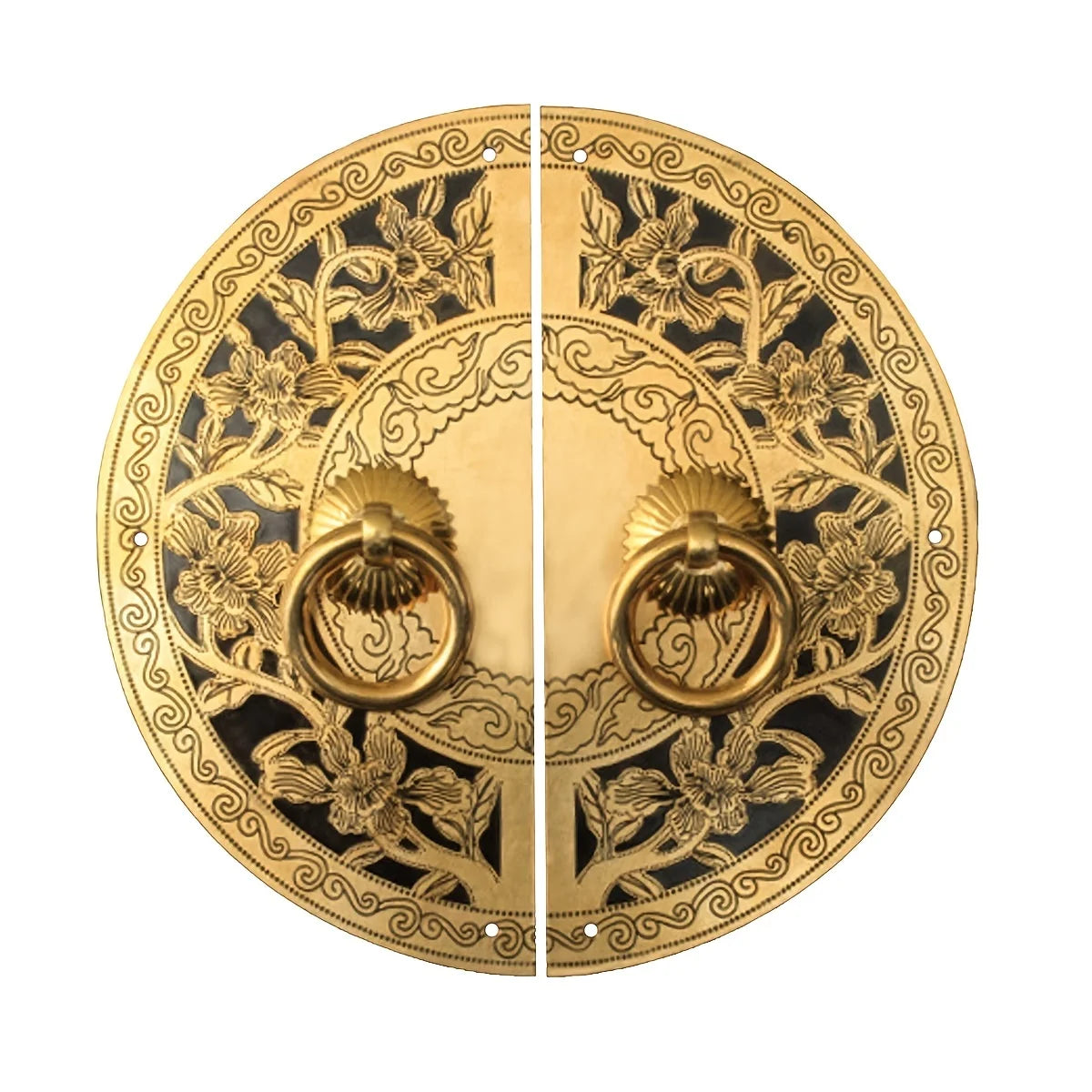 Poignée de Meuble Ronde en Laiton Ancien à Anneau, Paire de Demi-Plaques