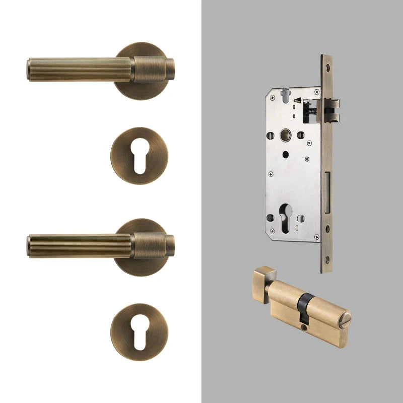 Poignée de Porte Intérieure Cannelée en Laiton Massif, Bronze, Brossé ou Poli, vue 18