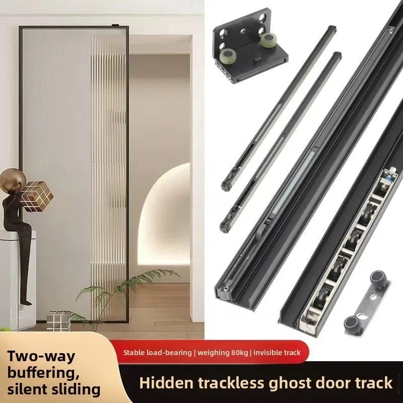 Kit Porte Coulissante Invisible Rail Aluminium de 1 m, Charge 80 kg, vue 2