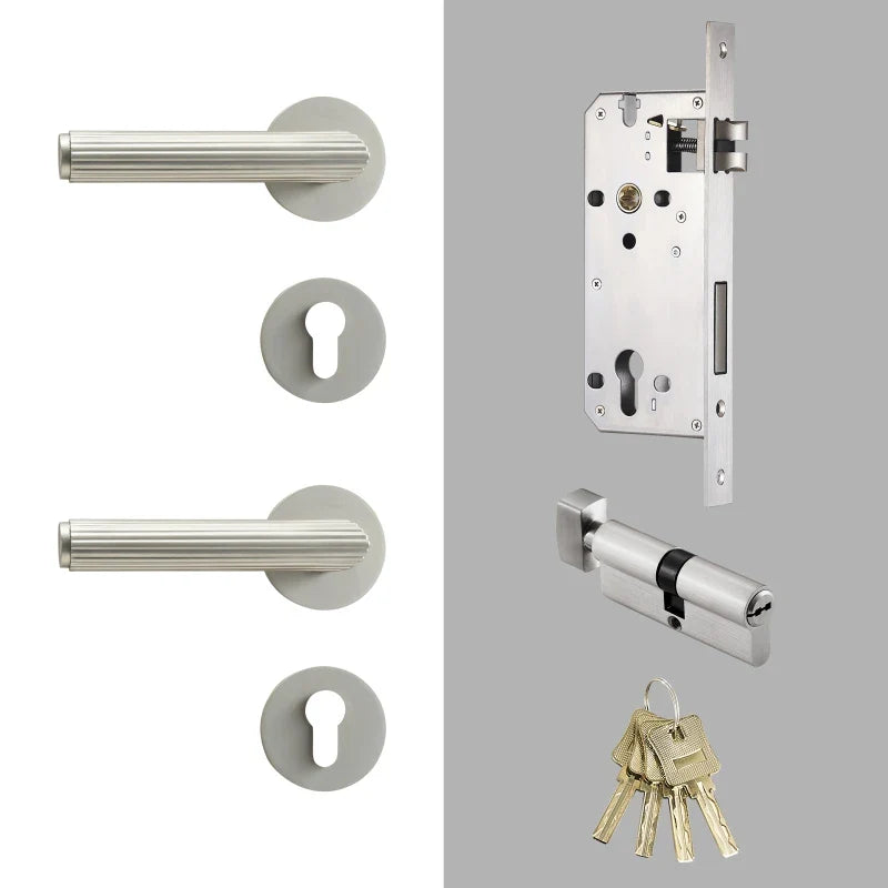 Poignée de Porte Intérieure Striée en Laiton, avec ou sans Serrure, vue 17