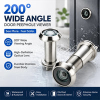 Judas de Porte Inox Brossé Grand Angle 200°, Perçage 16 ou 22 mm
