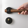 Poignée de Porte en Bois Brut, Base Noir Mat, sans Serrure