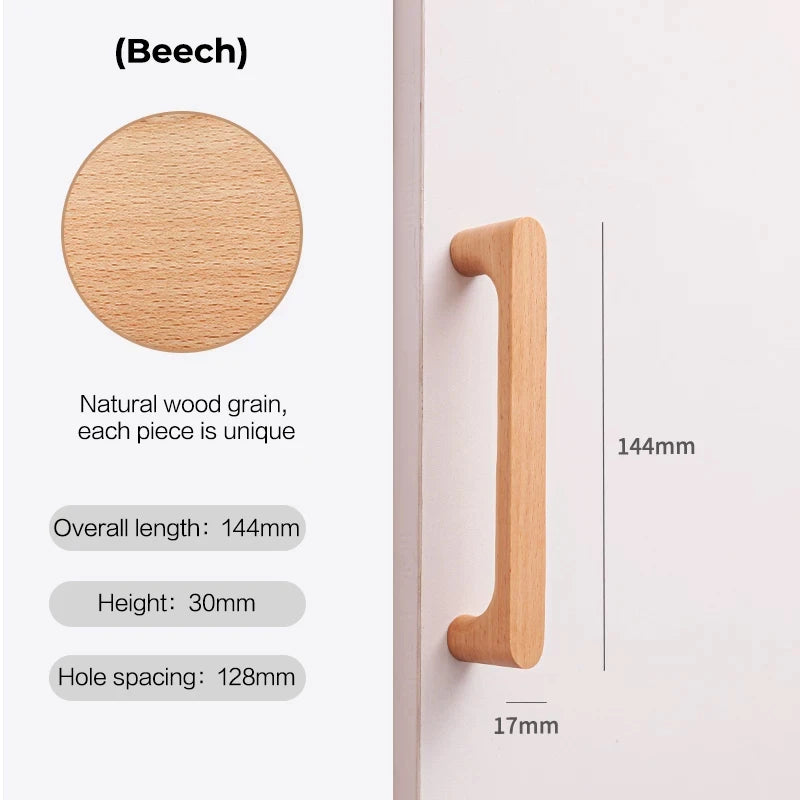 Poignée de Meuble en Bois Massif, Hêtre ou Noyer, Entraxe 96 à 256 mm, vue 9