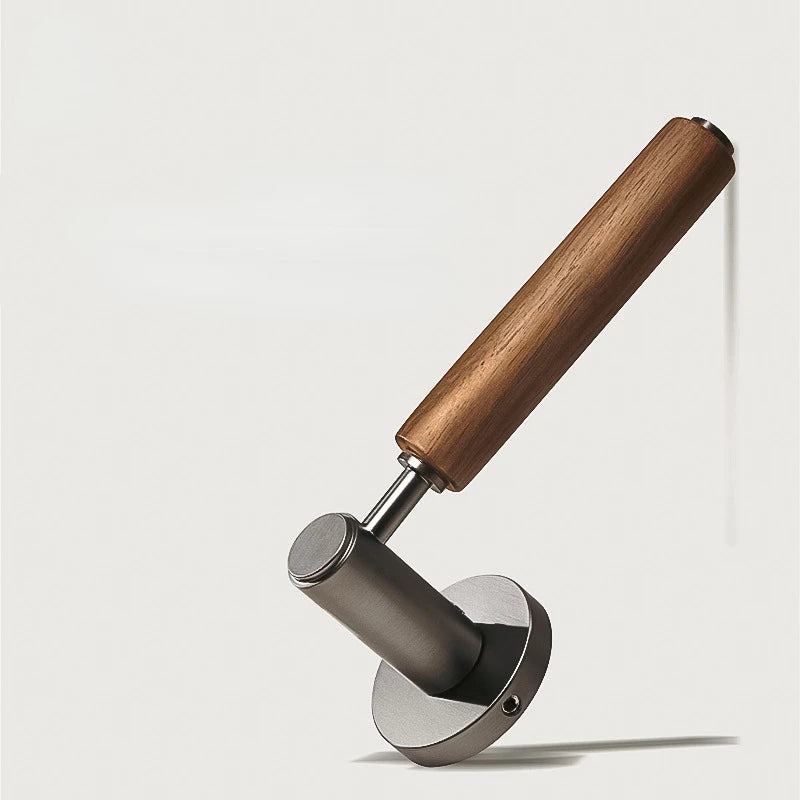 Poignée de porte en bois – Noyer et métal gris avec serrure standard