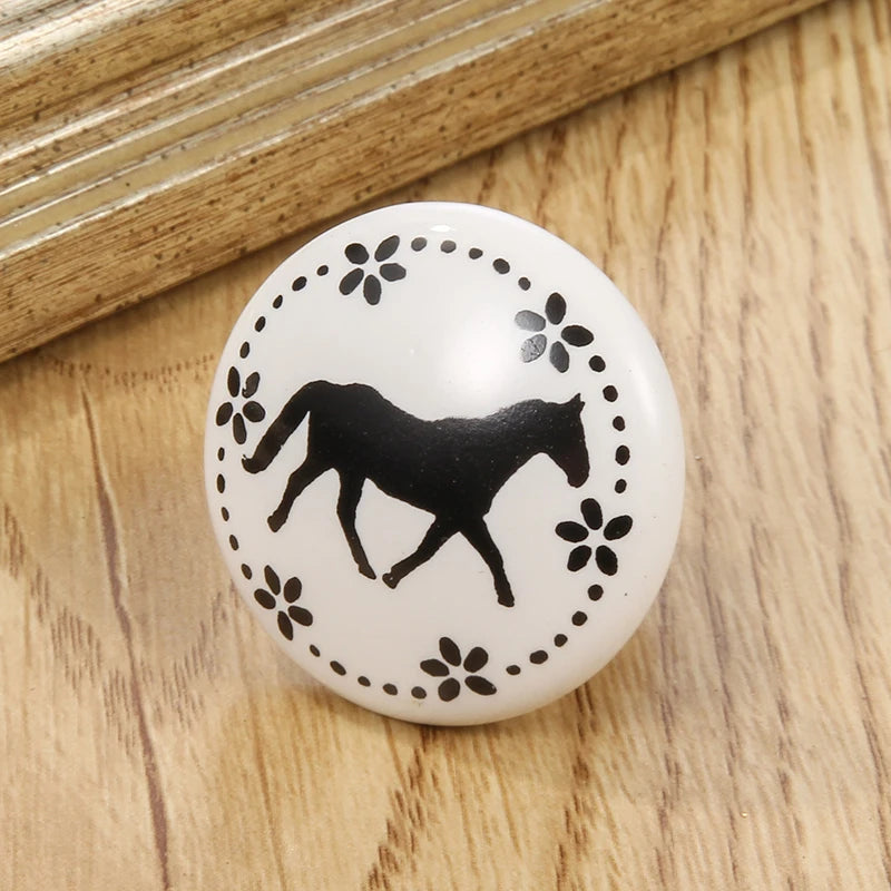 Bouton de Meuble en Porcelaine Blanche à Motifs Noirs, Diamètre 40 mm, vue 6