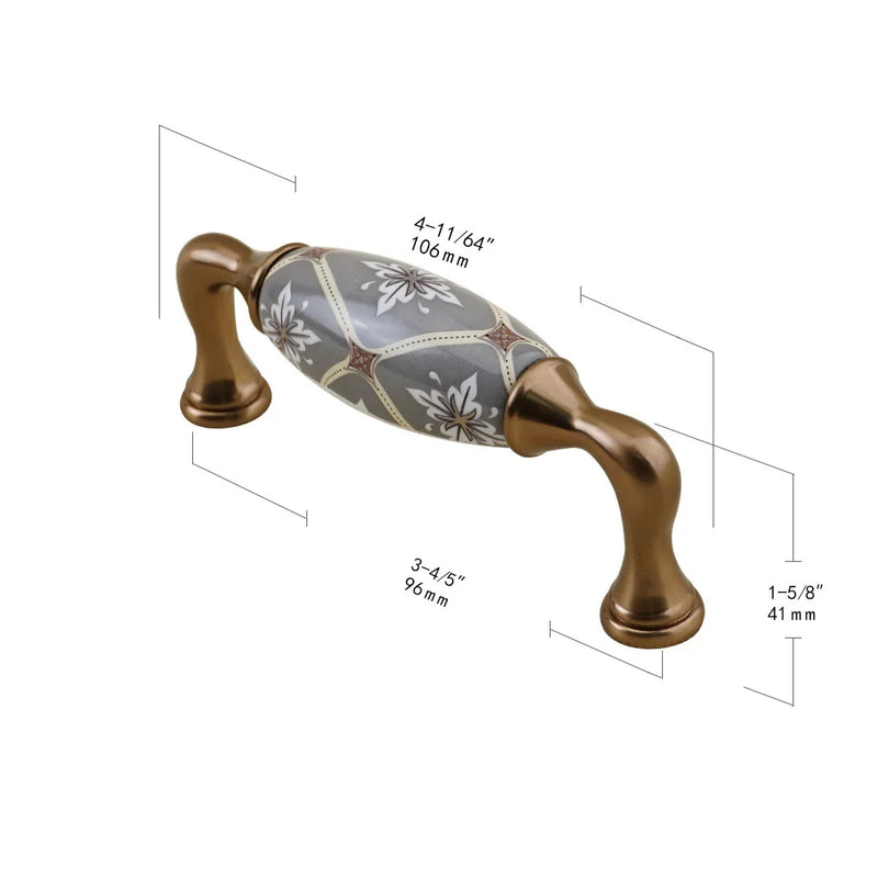 Poignée de Meuble Porcelaine Grise et Bronze, Entraxe 96 ou 128 mm, vue 7