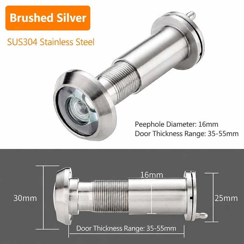 Judas de Porte Inox Brossé Grand Angle 200°, Perçage 16 ou 22 mm, vue 6