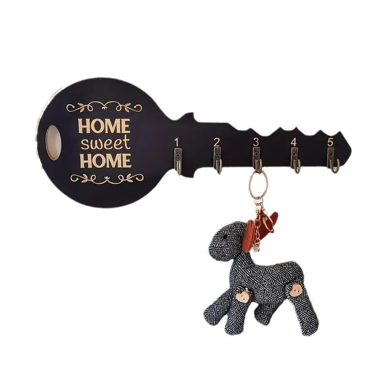 Porte-Clés Mural en Forme de Clé en Bois, 5 Crochets, Noir ou Blanc, vue 3