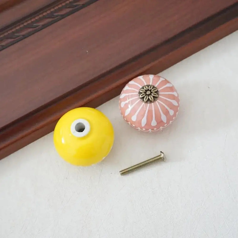 Bouton de Meuble Rond en Céramique Peinte, Motif Rayonnant, Six Couleurs, vue 3
