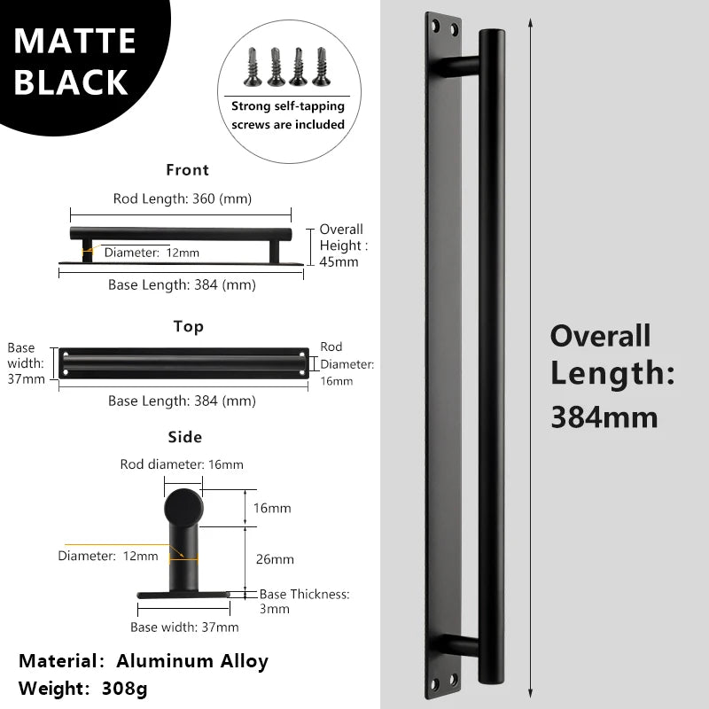 Poignée de Porte de Garage Aluminium sur Platine, Noire ou Blanche, 224 à 384 mm, vue 8