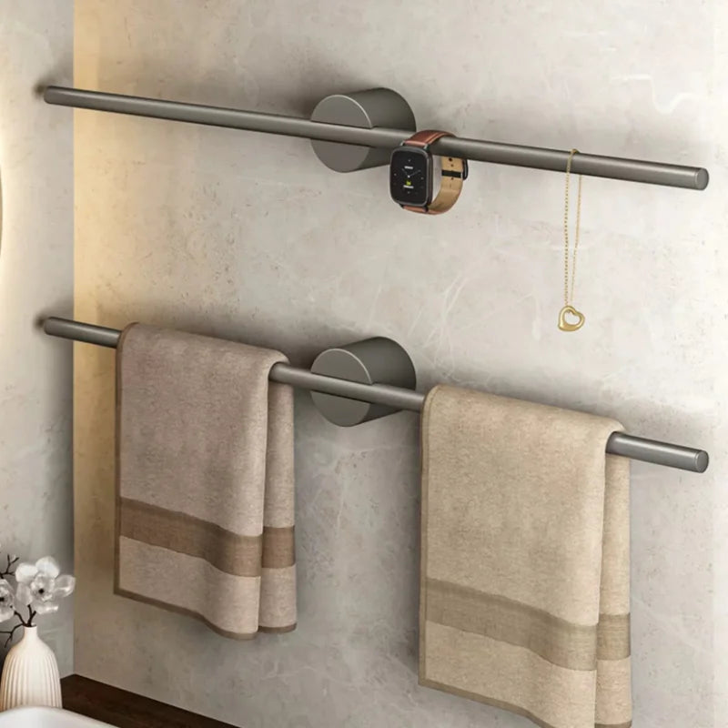 Porte-Serviettes Mural Barre Fine en Aluminium sur Support Rond, 30, 40 ou 50 cm