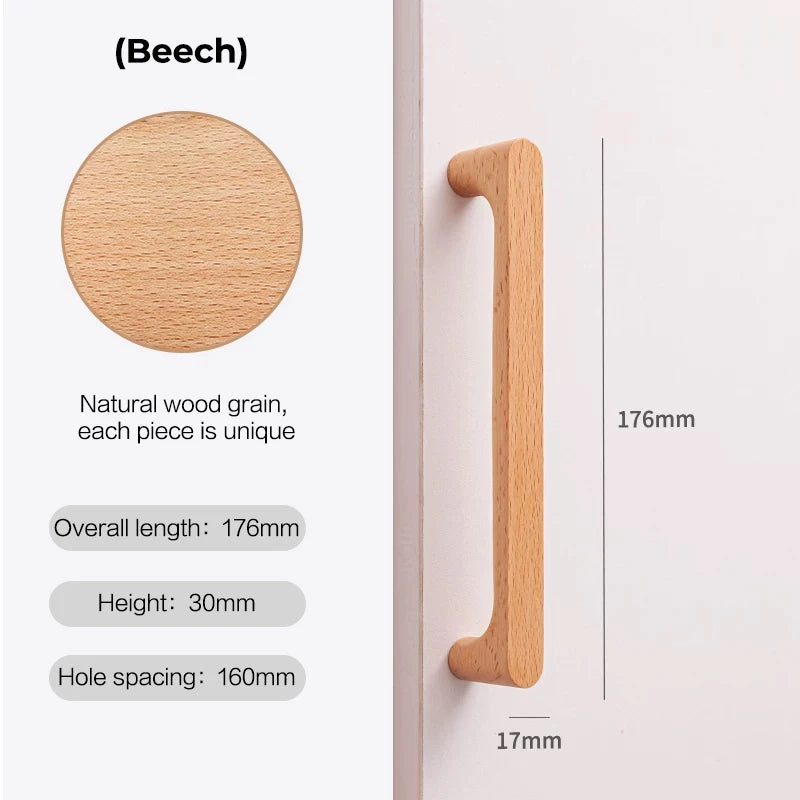 Poignée de Meuble en Bois Massif, Hêtre ou Noyer, Entraxe 96 à 256 mm, vue 16
