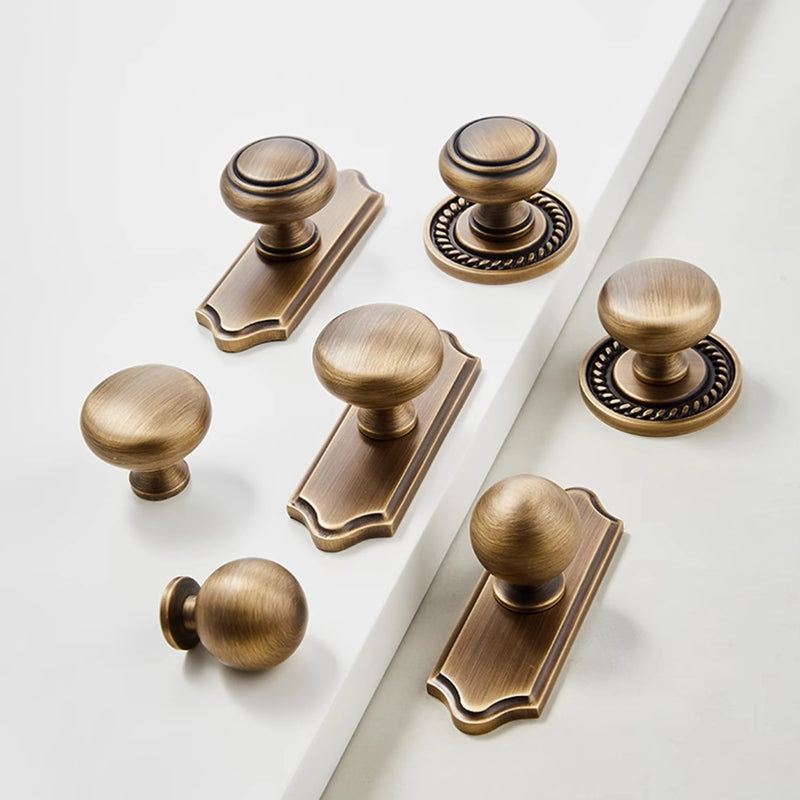 Bouton de Meuble en Laiton Bronze Antique, Plaque et Rosace à la Pièce