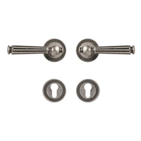 Poignée de Porte Laiton Argent Antique, Béquille Cannelée, sans Serrure