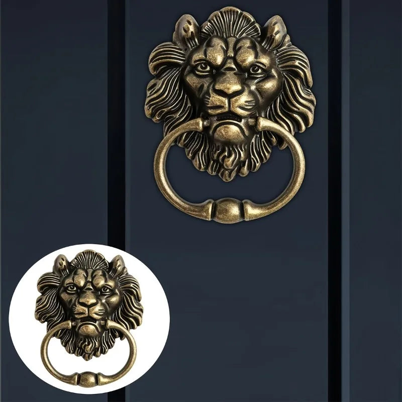 Heurtoir de Porte Tête de Lion en Zamak Bronze Antique, 16 cm